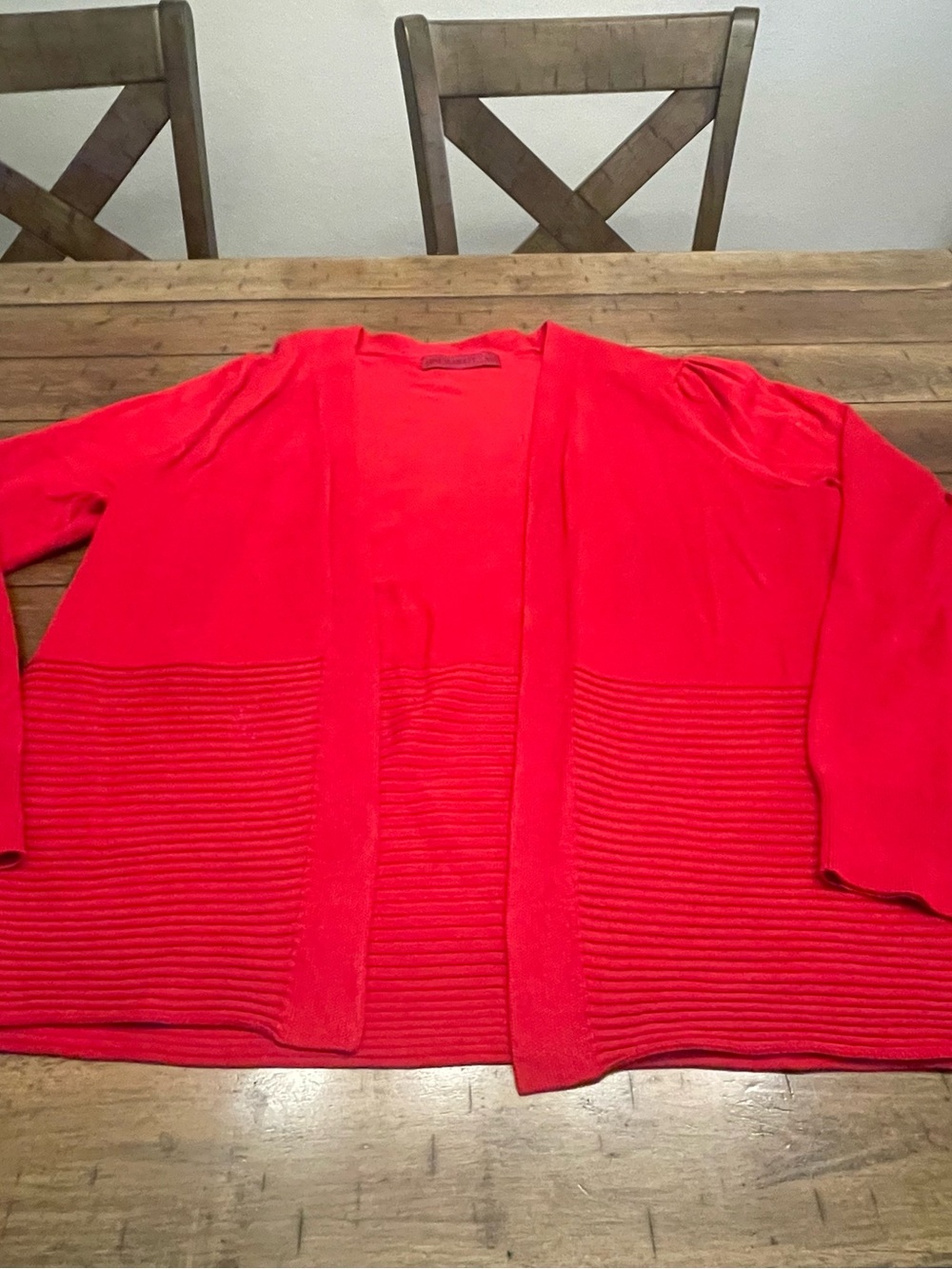 Open-Front Red Ribbed Hem Cardigan Sweater